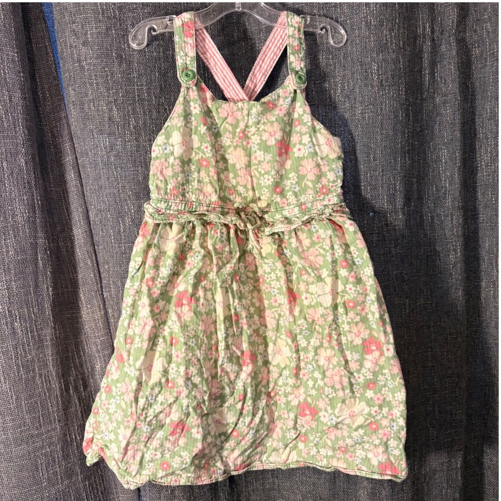 Genuine Kids Floral‎ Print Green Pink White Sleeveless Cotton Dress (Girls 3T)